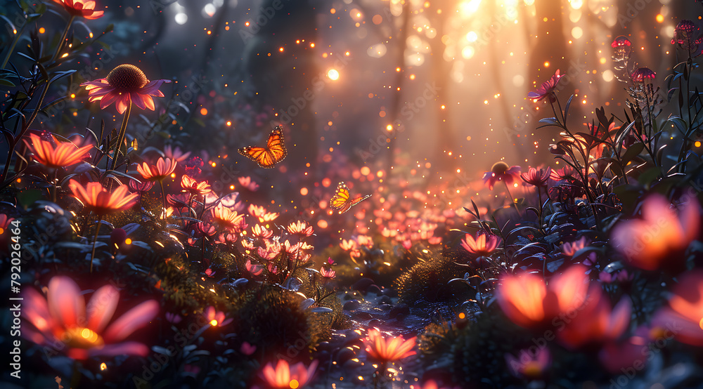 Fairy Fables: Ethereal Beings Amidst Glowing Blossoms in Oil-Painted Gardens