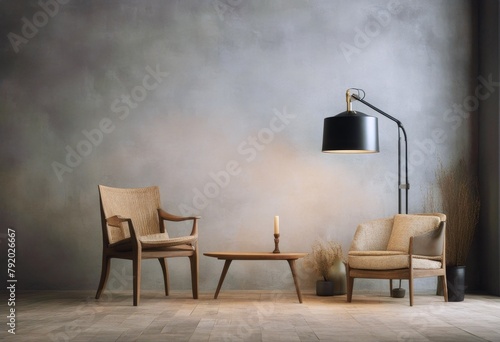 mockup chair wall vase grunge background3d table style rendering interior lamp Wabi-sabi floor photo