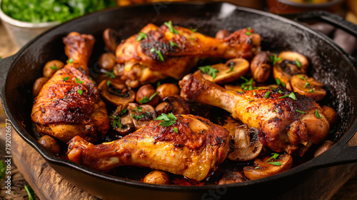 Stove-top chicken legs in a cast iron skillet