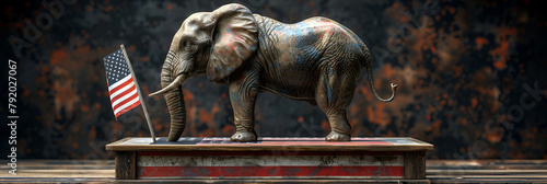 US Conservative Vote as an Elephant with the Ame,
Three Elephants Standing in Front of an American Flag
 photo