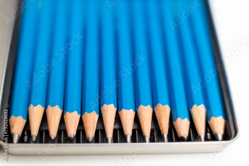 Artist pencils box different hardness - shallow focus