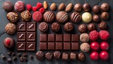 Assorted gourmet chocolates and ingredients elegantly displayed for culinary enthusiasts