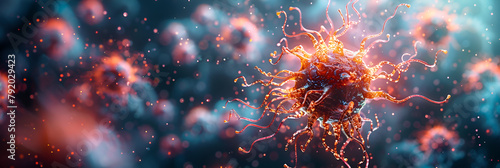 Pituitary Adenoma Benign Tumor as a Noncancerous,
Conceptual image of a virus being fought off by antibodies dynamic action scene
 photo