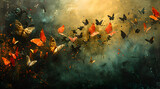 Mechanical Mayhem: Oil Painting Depicting Swarms of Butterflies in a Garden Battle