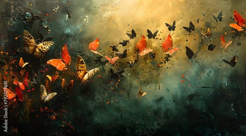 Mechanical Mayhem: Oil Painting Depicting Swarms of Butterflies in a Garden Battle © Thien Vu