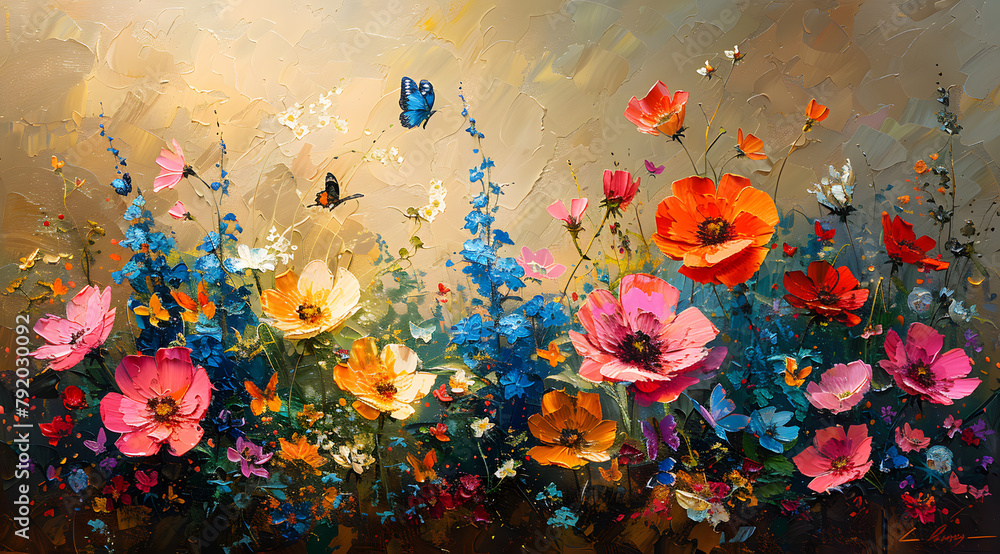Atmospheric Ballet: Oil Painting Depicting a Garden's Harmonious Interplay with Weather