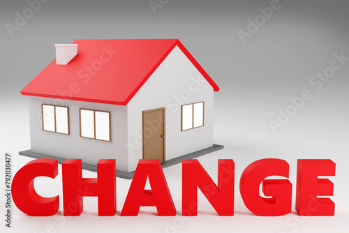 Houses in the shape of letter saying Change 3d render