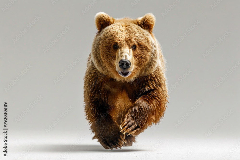 A bear captured mid-pounce