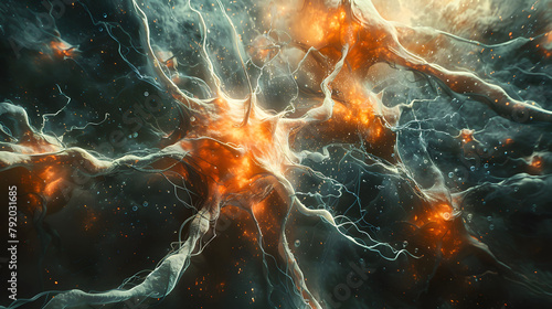 Abstract Visualization Of Neurons With Some Fading Away Or Breaking Apar photo