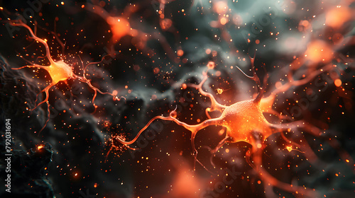 Abstract Visualization Of Neurons With Some Fading Away Or Breaking Apar