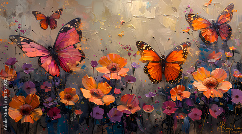 Butterfly Ballet: Oil Painting Capturing the Delicate Dance of Pollination in a Garden