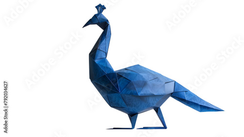  A minimalist paper art of a blue origami peacock  transparent background  PNG Cutout