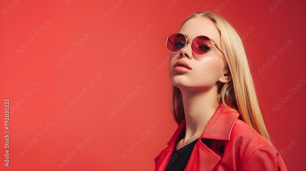 Beautiful blonde woman with sunglasses, fashion and style concept