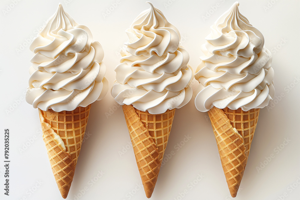 A single scoop of vanilla ice cream on a waffle cone. A single scoop of vanilla ice cream on a waffle cone.