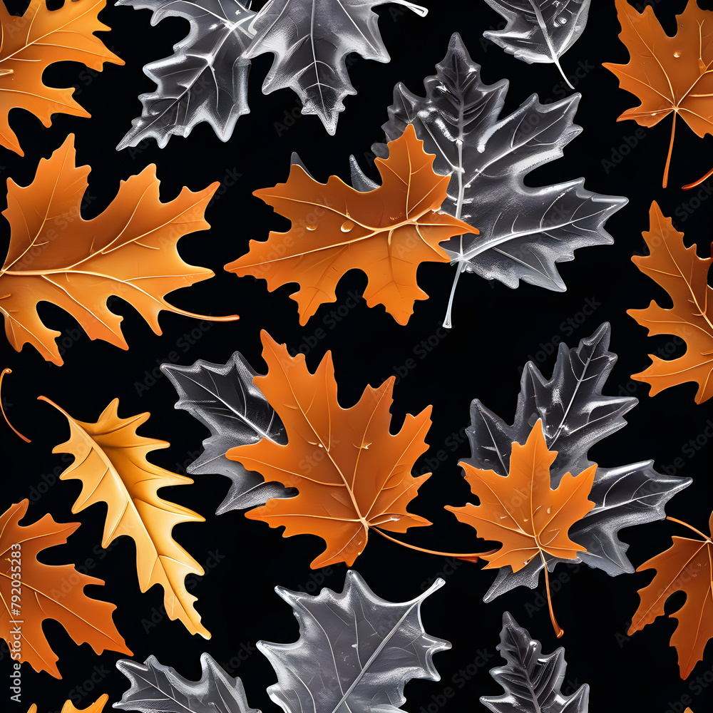 Fototapeta premium Autumn Elegance: Metallic and Natural Oak Leaves