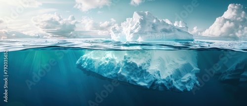 A view half underwater iceberg float in the ocean at sunny day photo