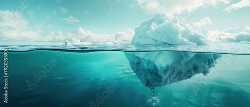 A view half underwater iceberg float in the ocean at sunny day photo