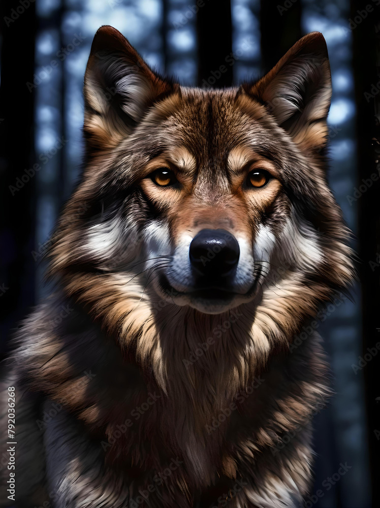 Fototapeta premium Brown wolf portrait in the woods