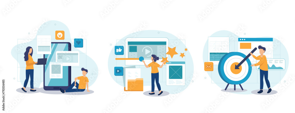Customer behavior analysis abstract concept vector illustration set. Data driven marketing, user feedback and website rating, online survey, user data, marketing research tool abstract metaphor. Customer behavior analysis abstract concept vector illustration set. Data driven marketing, user feedback and website rating, online survey, user data, marketing research tool abstract metaphor.