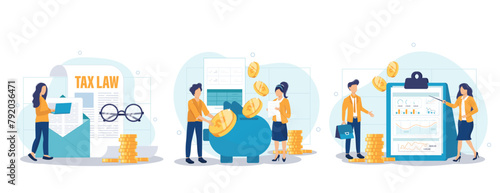 Financial or business profession set. Business character making financial operation. Economist, financier, broker, accountant, trader, tax inspector, commercial director. Vector illustration © makyzz