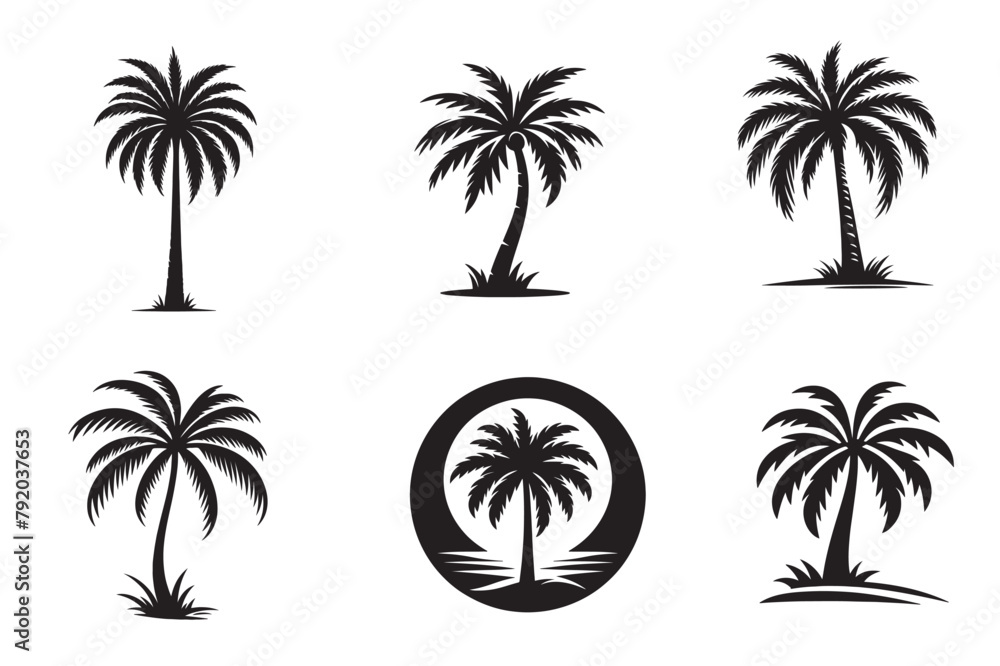 Palm Tree Silhouette Black And White Vector Art Illustration Set Palm Tree Silhouette Black And White Vector Art Illustration Set