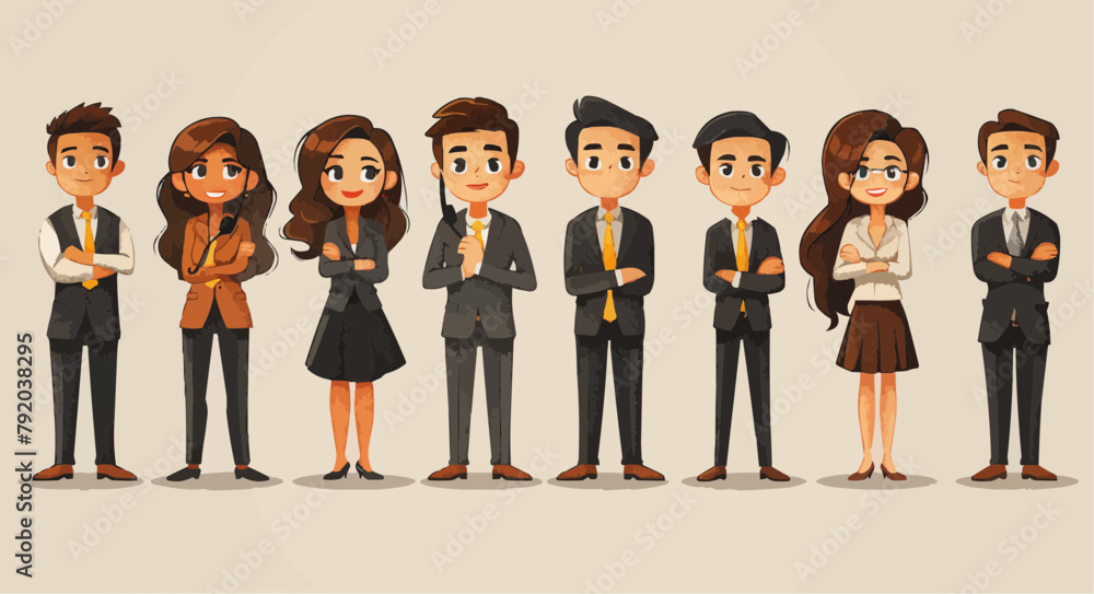Obraz premium A set of young business men and women characters in an office talking