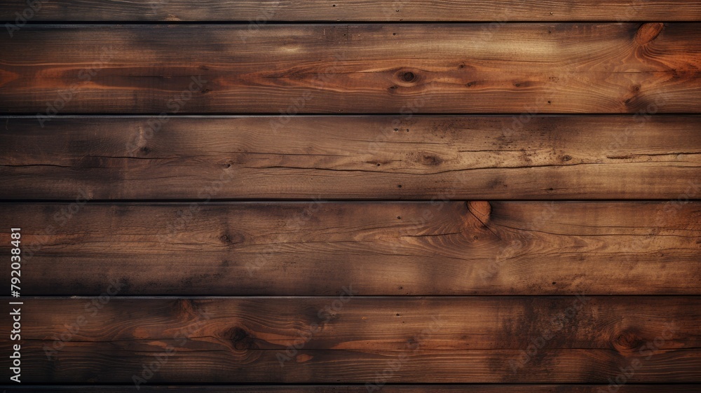 Obraz premium Warm brown wooden planks texture backdrop - Close-up of horizontal brown wooden planks with beautiful natural patterns and knots, suitable for background or design