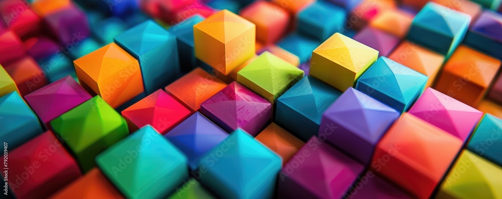 Vibrant 3D cubes in a colorful array. banner Vibrant 3D cubes in a colorful array. banner