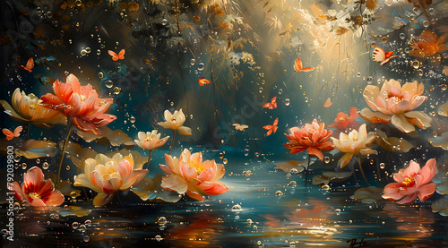 Enchanted Depths: Oil Painting Capturing a Serene Underwater World of Floral Fantasy