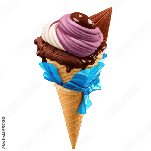 ice cream cone with chocolate flavour, transparent png, cutout, clipping path