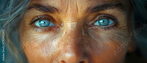 Closeup of a senior womans face with eye health concerns. Concept Senior Health, Eye Care, Closeup Portraits, Aging Gracefully, Senior Wellness photo