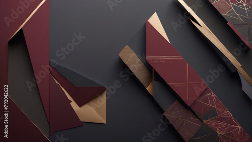 Sophisticated geometric layout in burgundy, bronze, and charcoal for a polished presentation. photo