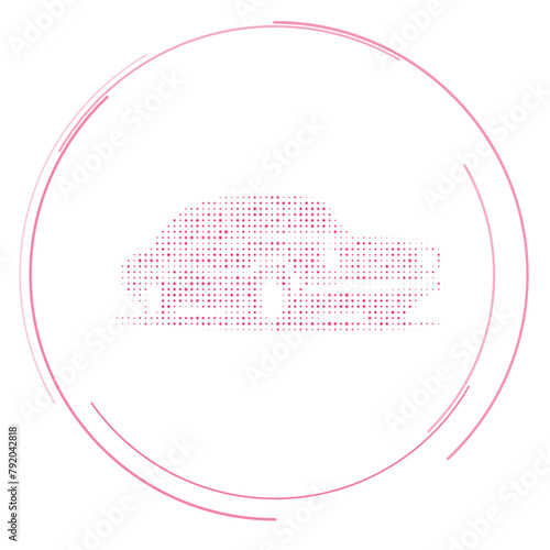 The vintage car symbol filled with pink dots. Pointillism style. Vector illustration on white background