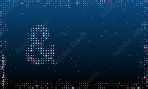 On the left is the ampersand symbol filled with white dots. Pointillism style. Abstract futuristic frame of dots and circles. Some dots is pink. Vector illustration on blue background with stars