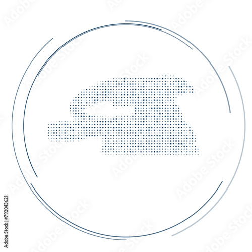 The sanding machine symbol filled with dark blue dots. Pointillism style. Vector illustration on white background