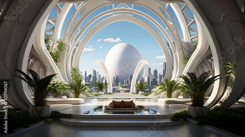 3D rendering of a futuristic building in the city. Futuristic architecture.