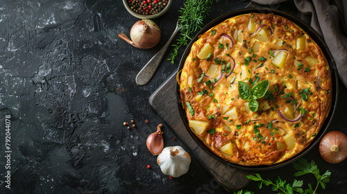 Spanish omelette with potatoes and onion typical photo