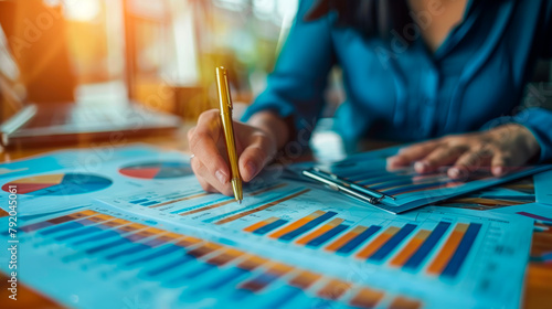 Woman Sitting at Table With Pen. Generative AI