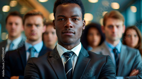 Man in Suit Standing in Front of Group of People. Generative AI