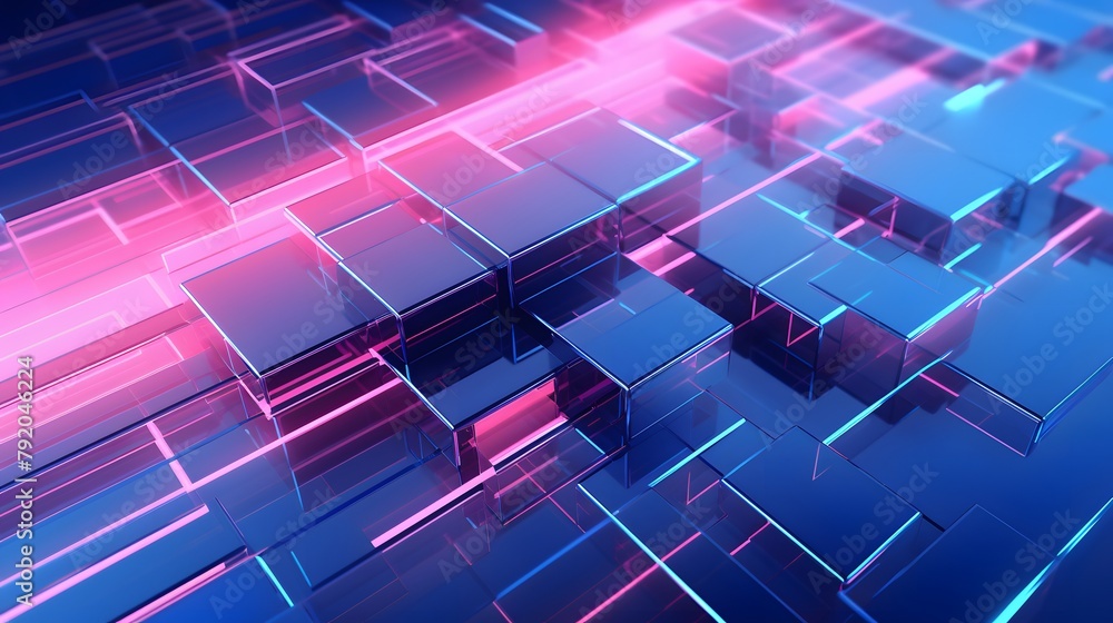 Obraz premium 3d rendering of blue and pink abstract geometric background. Scene for advertising, technology, showcase, banner, game, sport, cosmetic, business, metaverse. Sci-Fi Illustration. Product display