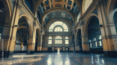 A historic train station repurposed as a meeting venue  its soaring arches and ornate ceilings harkening back to a golden age of travel and industry. 