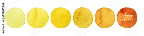 Set of yellow watercolor dots. Hand painted Spots on white background. Round, circle. Isolated. Blobs of different yellow color. Abstract artistic backgrounds. Watercolor palette with pastel colors.
