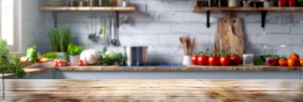 A kitchen with a wooden countertop and a variety of fruits and vegetables. Scene is warm and inviting, with the abundance of fresh produce suggesting a healthy and homey atmosphere A kitchen with a wooden countertop and a variety of fruits and vegetables. Scene is warm and inviting, with the abundance of fresh produce suggesting a healthy and homey atmosphere