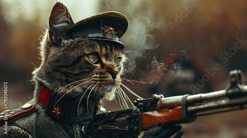 The cat is a military man in a military uniform photo