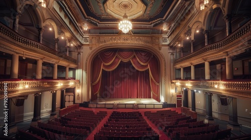 A historic theater transformed into a dynamic meeting venue, its ornate stage and plush seating providing a dramatic backdrop for presentations and keynote speeches. 