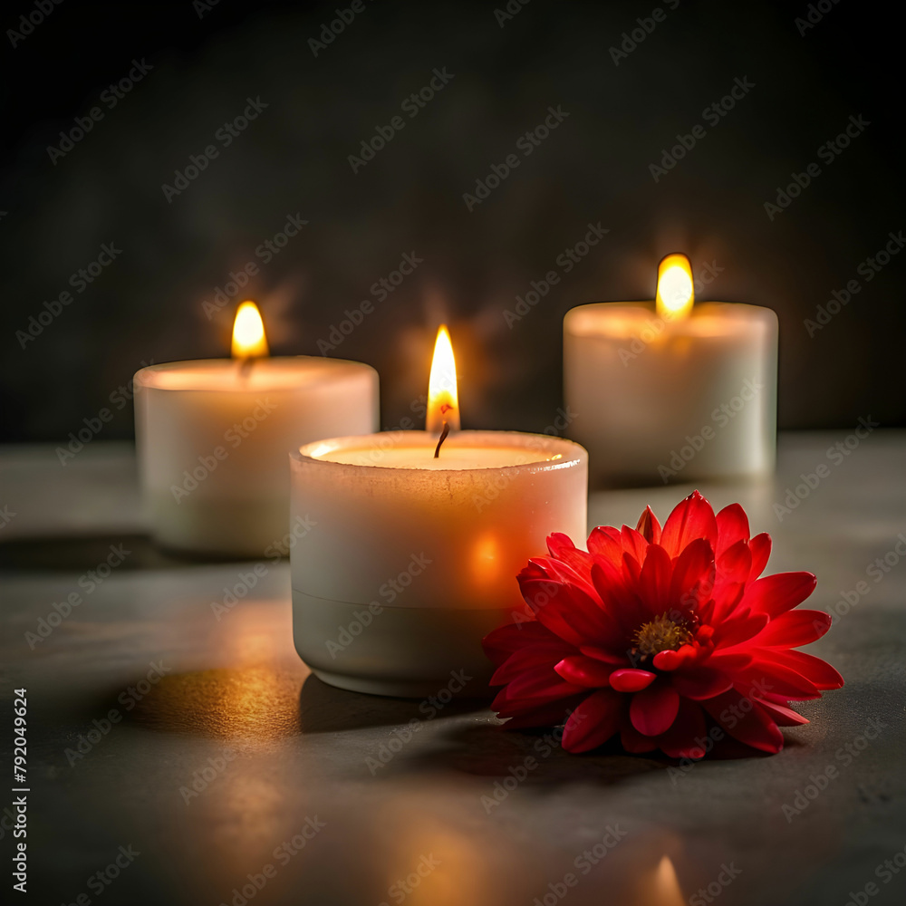 free photo front view of burning candles with red flower free photo front view of burning candles with red flower