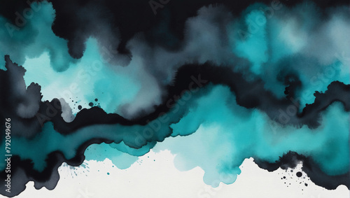 Abstract Black and Cyan Watercolor Gradient Background