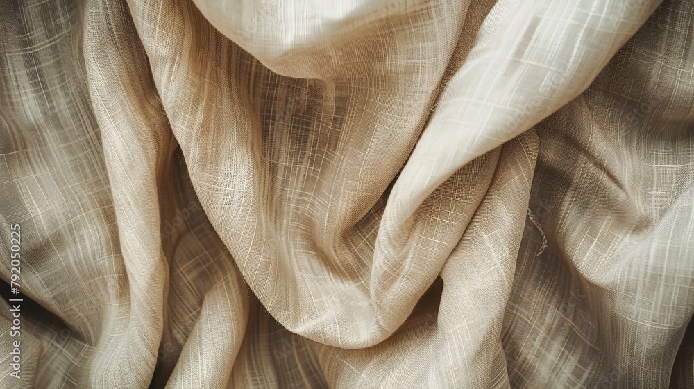 Close-up of a beige fabric curtain texture suitable for backgrounds