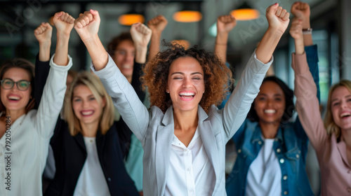 Group of Women Raising Arms. Generative AI