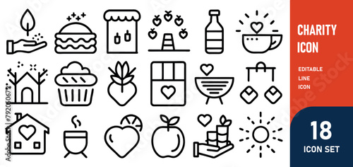 Charity Line Editable Icons set. Vector illustration in modern thin line style of philanthropic icons almsgiving, dole, welfare, donation, contribution, humanism, altruism. Isolated on white